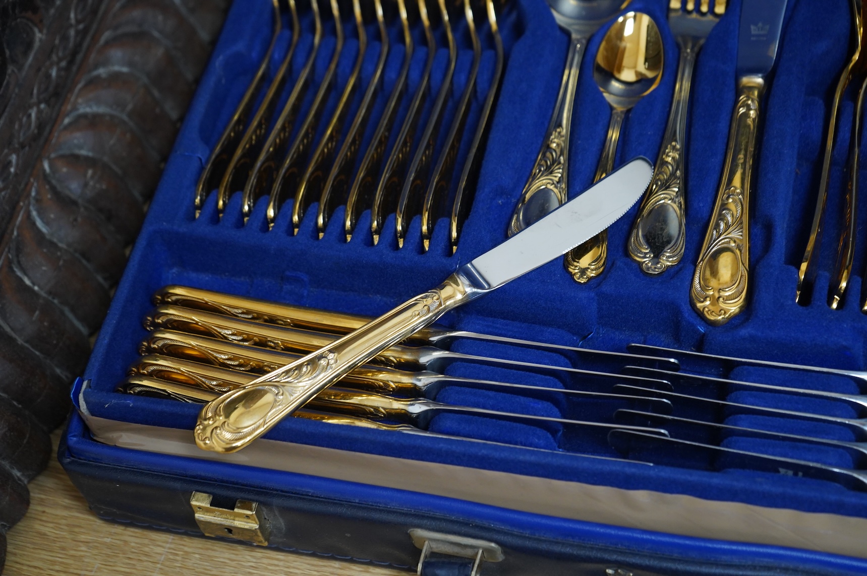A Bestecke Solingen gold plated canteen of cutlery